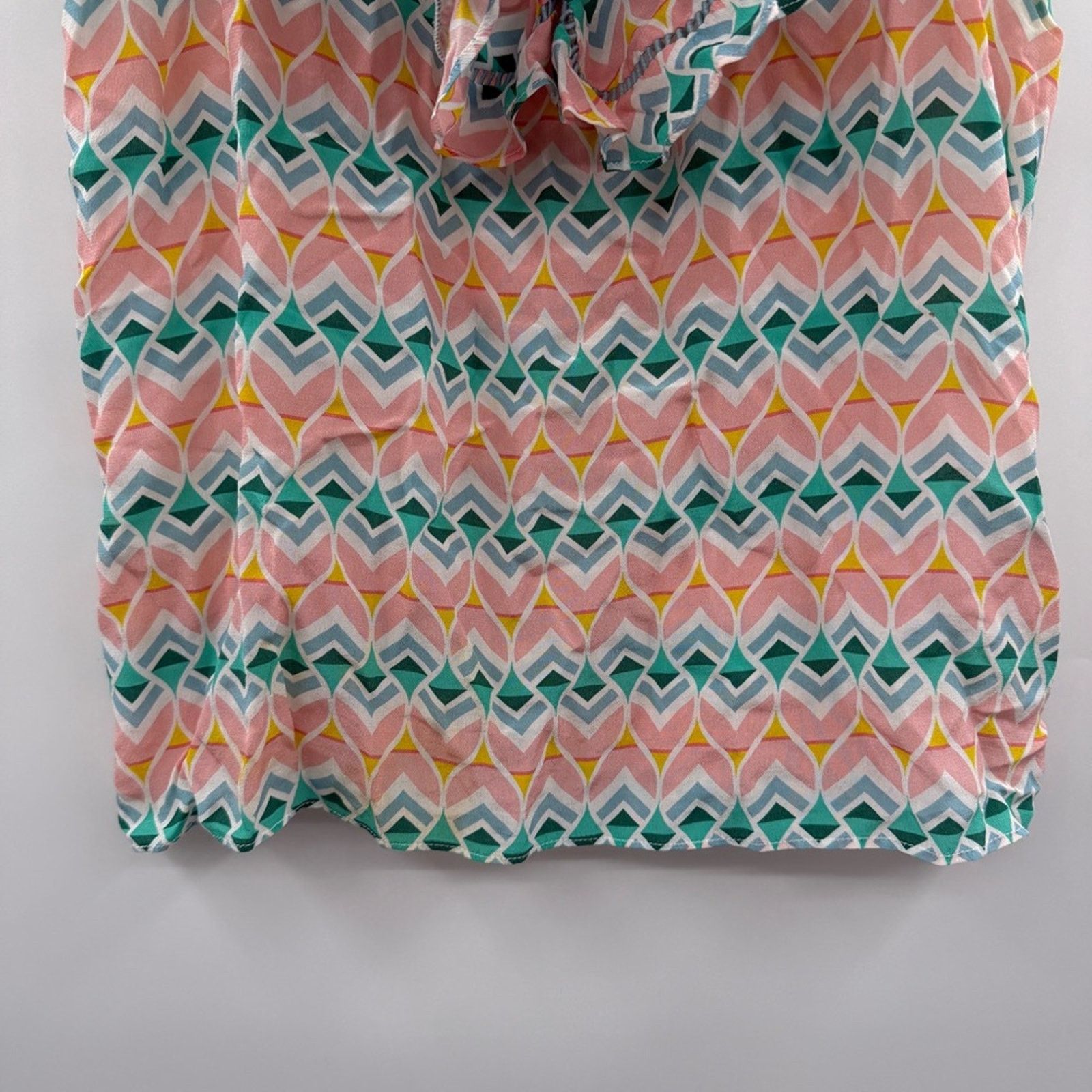 Paloma Blue 100% Silk Pink & Blue Sophia Ruffle Tie Top Sz S
