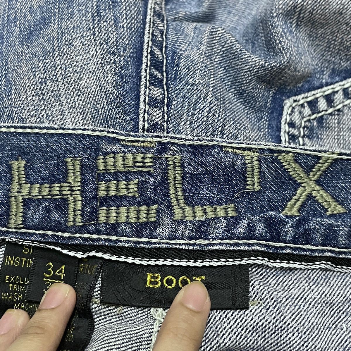 14th Addiction × Helix × Le Grande Bleu (L.G.B.) Rare Design Vintage Brand Helix Flared Jeans 2000s Size US 34 / EU 50 - 7 Thumbnail