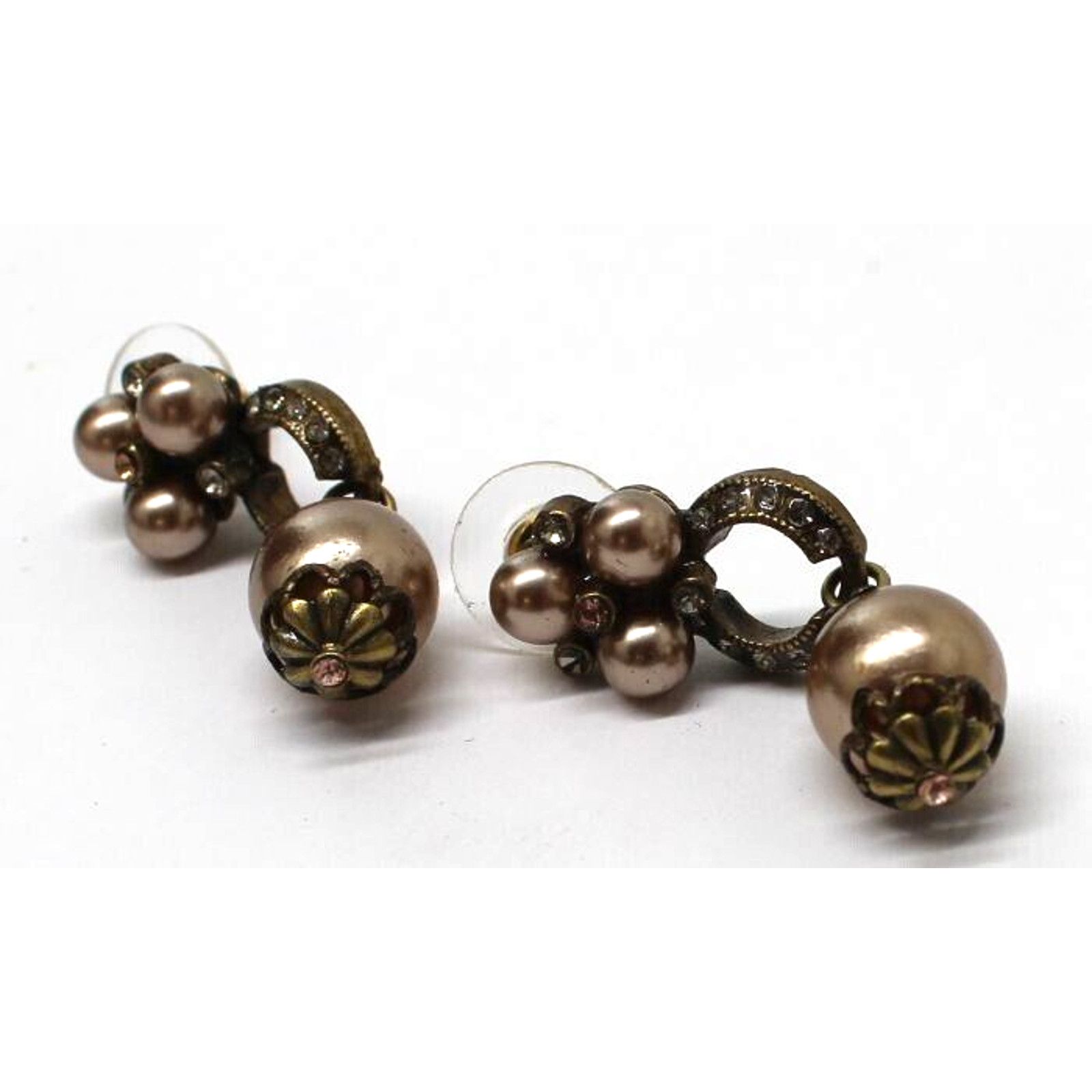 Other Dazzling Golden Beige Faux Pearl Rhinestone Earrings • 1.5" Size ONE SIZE - 2 Thumbnail