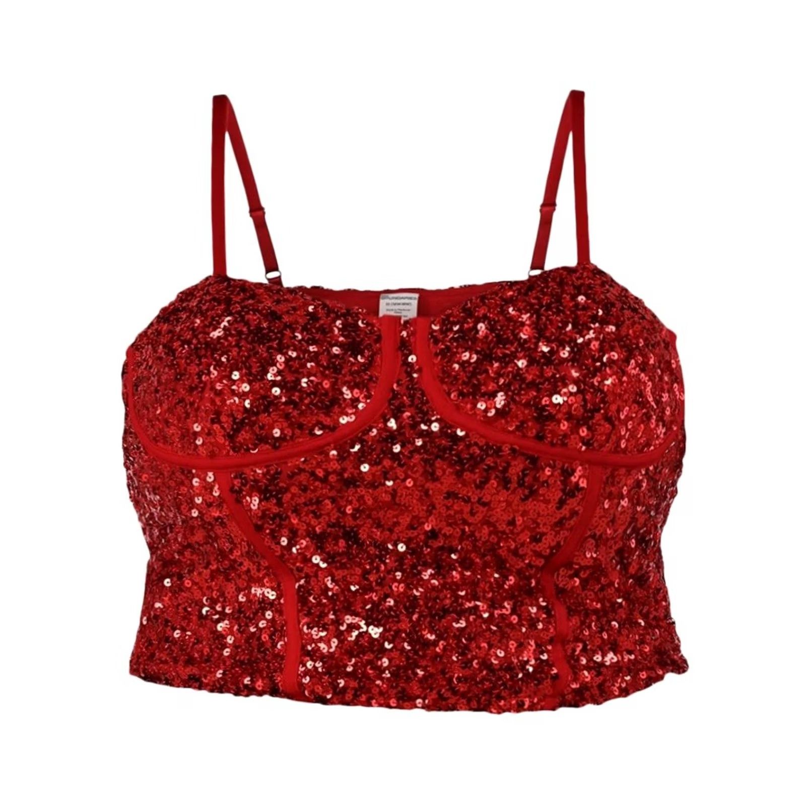 Vintage No Boundaries Women's Tank Sequin Corset Bustier Red M Evening Party Size M / US 6-8 / IT 42-44 - 2 Thumbnail