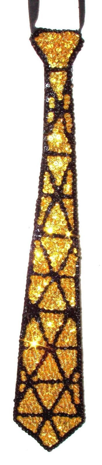 Designer Sequin Neck Tie GOLD TRIANGLES Adult Unisex Size ONE SIZE - 1 Preview