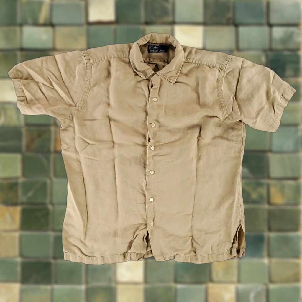 Polo Ralph Lauren Polo Ralph Lauren Shirt Mens M Linen Silk Blend Tan Brown Loop Collar Button Up Short Sleeve Size US M / EU 48-50 / 2 - 1 Thumbnail
