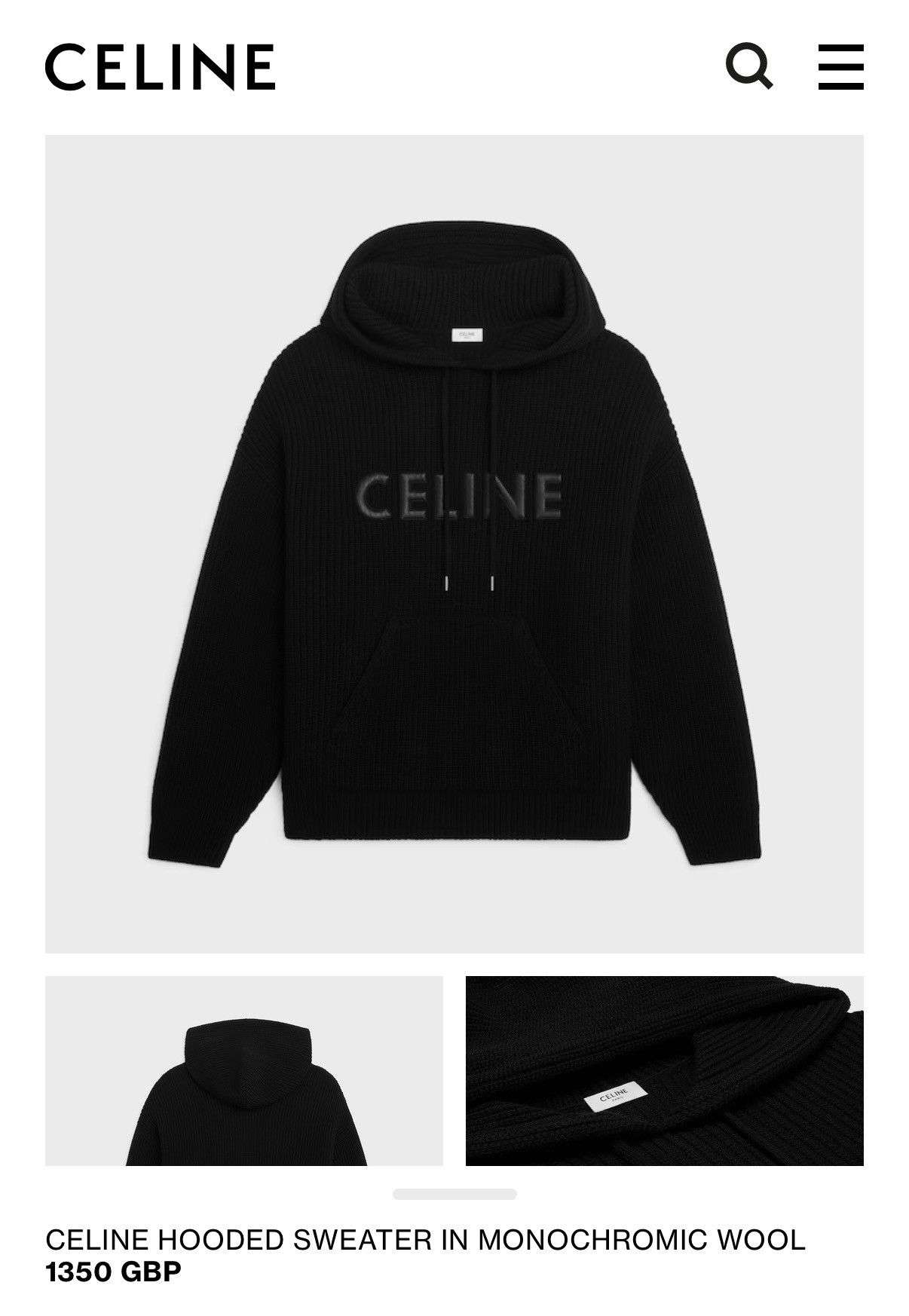 Celine $2k Celine hoodie sweater leather logo black wool Hedi S M Size US S / EU 44-46 / 1 - 1 Thumbnail