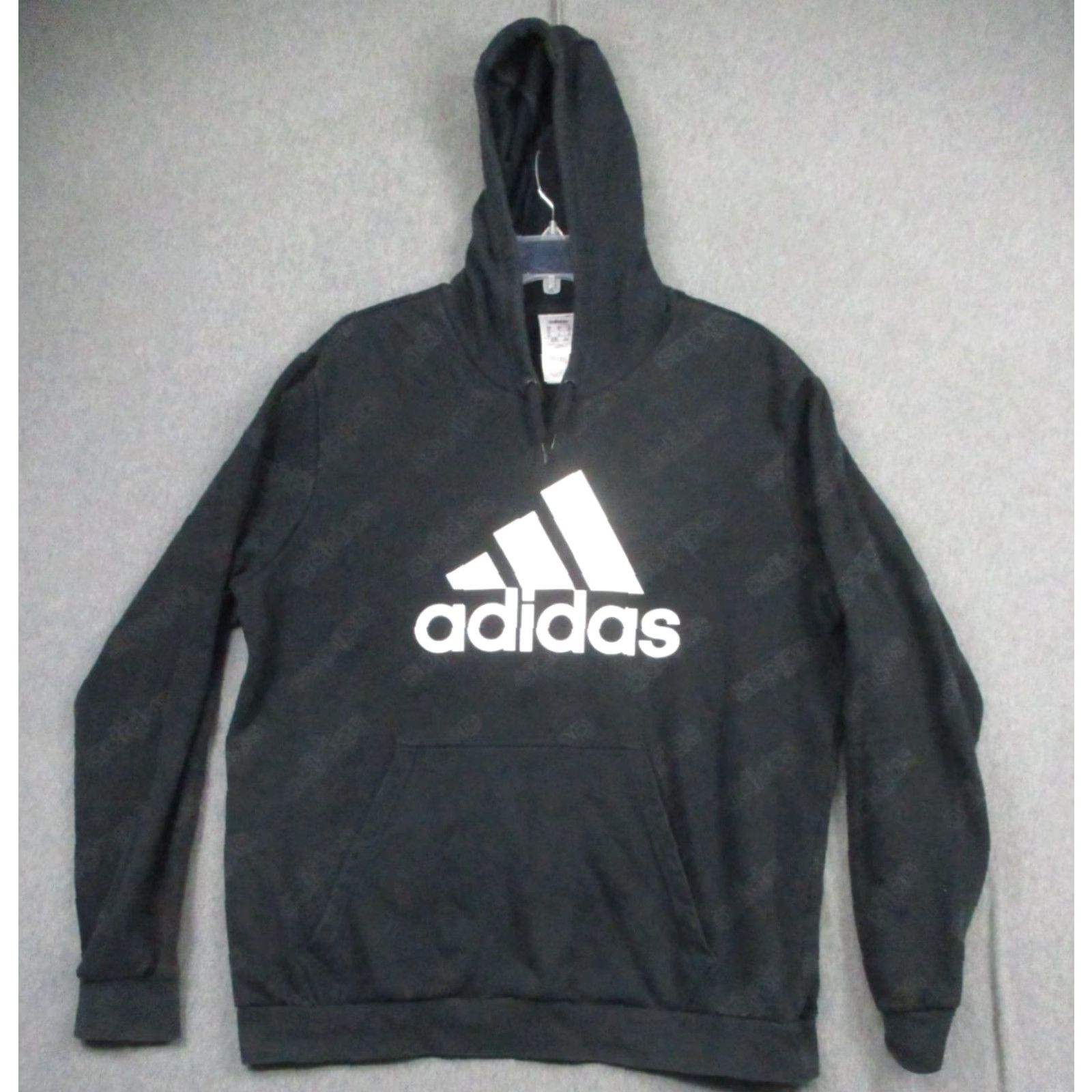Adidas Adidas Hoodie Adult XL Black Logo All Over Print Pullover Hooded, Pockets, Regular Fit, Men Size US XL / EU 56 / 4 - 2 Thumbnail