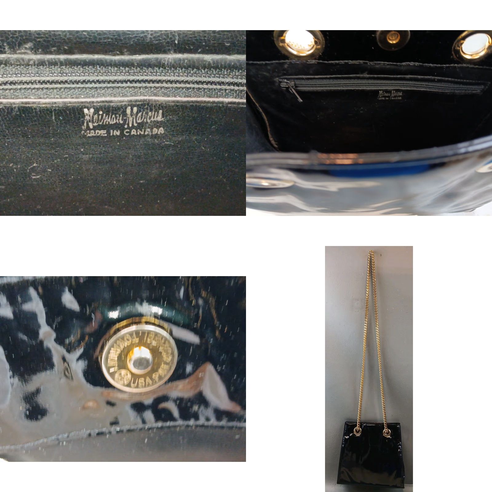 Neiman Marcus VINTAGE Neiman Marcus Purse Crossbody Bag Black Patent Leather Chain Strap EUC Size ONE SIZE - 9 Thumbnail