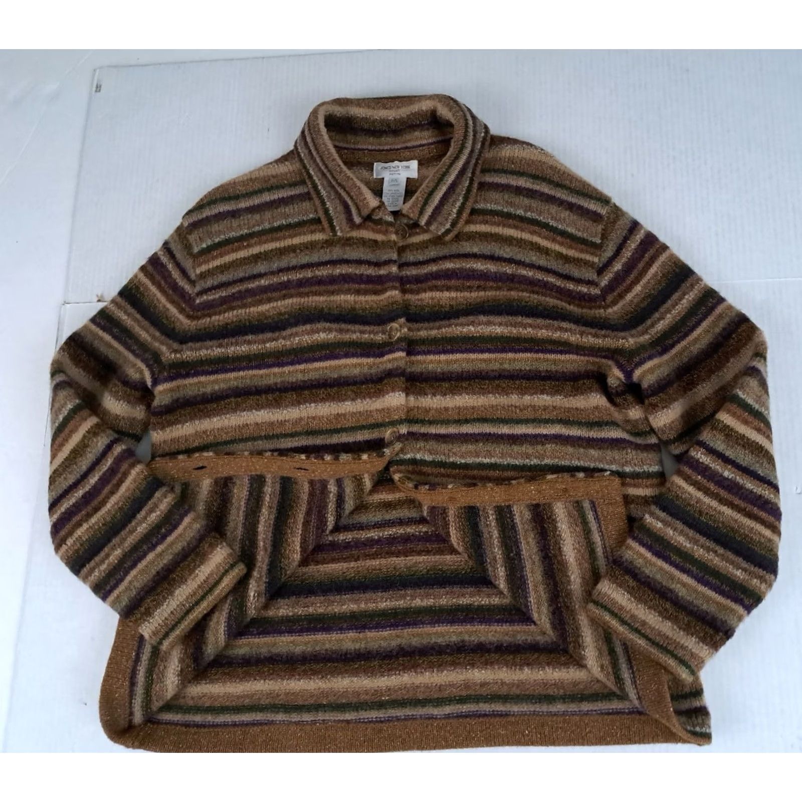 Jones New York VINTAGE Jones New York Cardigan Sweater, Striped, Wool, Full Button, Brown, Long Sleeve, Collared, Regular, Women, Size S, Dry Clean Only Size S / US 4 / IT 40 - 6 Thumbnail