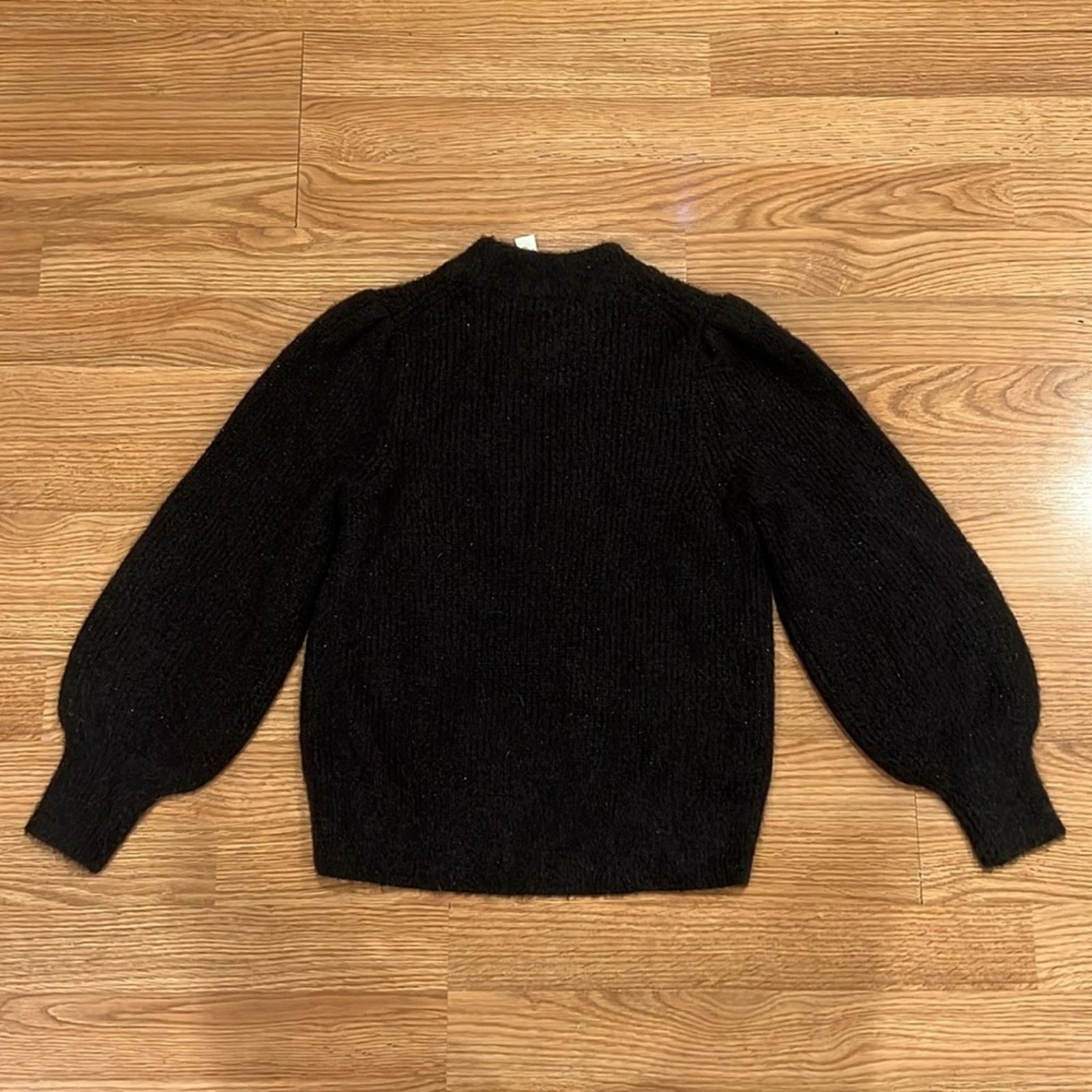 Madewell Maxwell Eaton Puff-Sleeve Pullover Sweater in Shimmery Black Size XS / US 0-2 / IT 36-38 - 6 Thumbnail