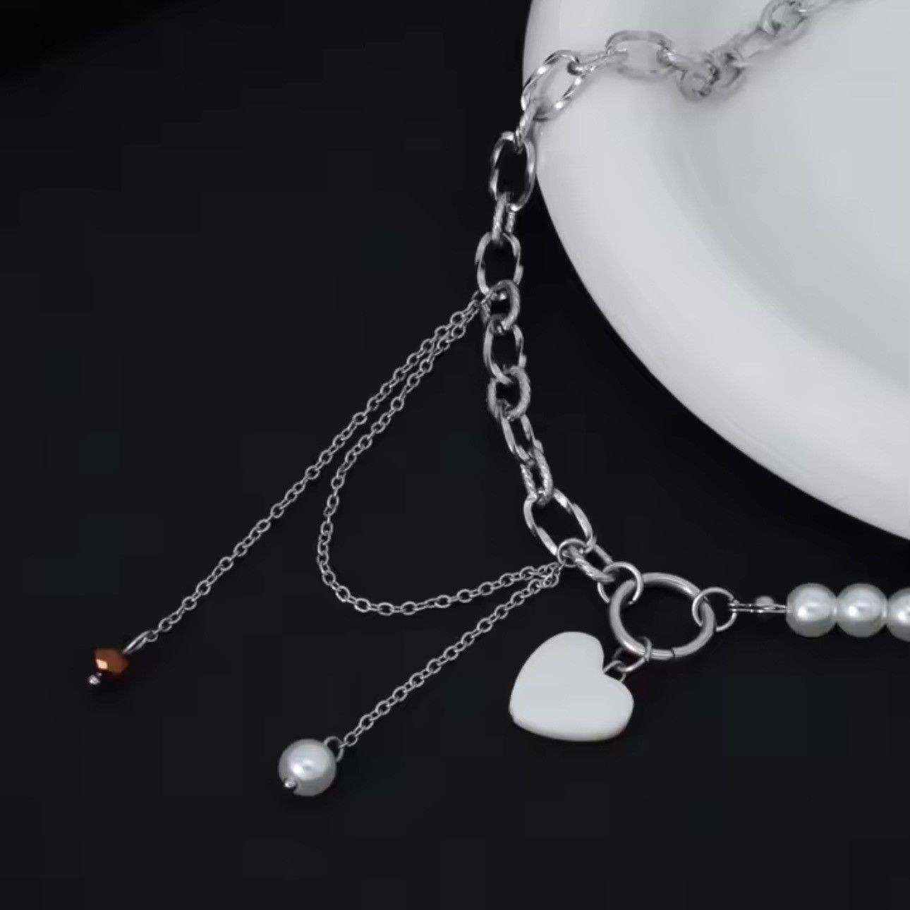 Macys New- Pendant Pearl Stainless Steel Chain Necklace Size ONE SIZE - 3 Thumbnail