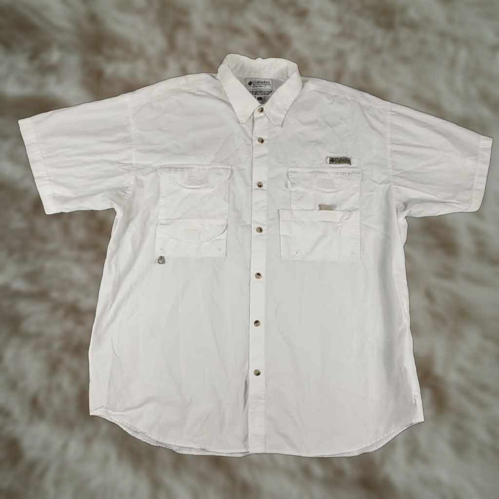 Vintage Columbia Shirt Mens XL White Cotton Button-Down Short Sleeve Collared PFG Casual Everyday Size US XL / EU 56 / 4 - 1 Thumbnail