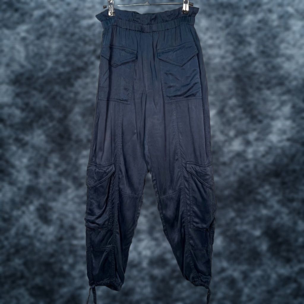 Ganni Ganni Womens Pants 34 Blue Cargo Elastic Waistband Drawstring Cuffs Tapered Inseam 27" Cupro Viscose Clothes Shopwear Regular Womens Size 24" / US 00 / IT 34 - 1 Thumbnail