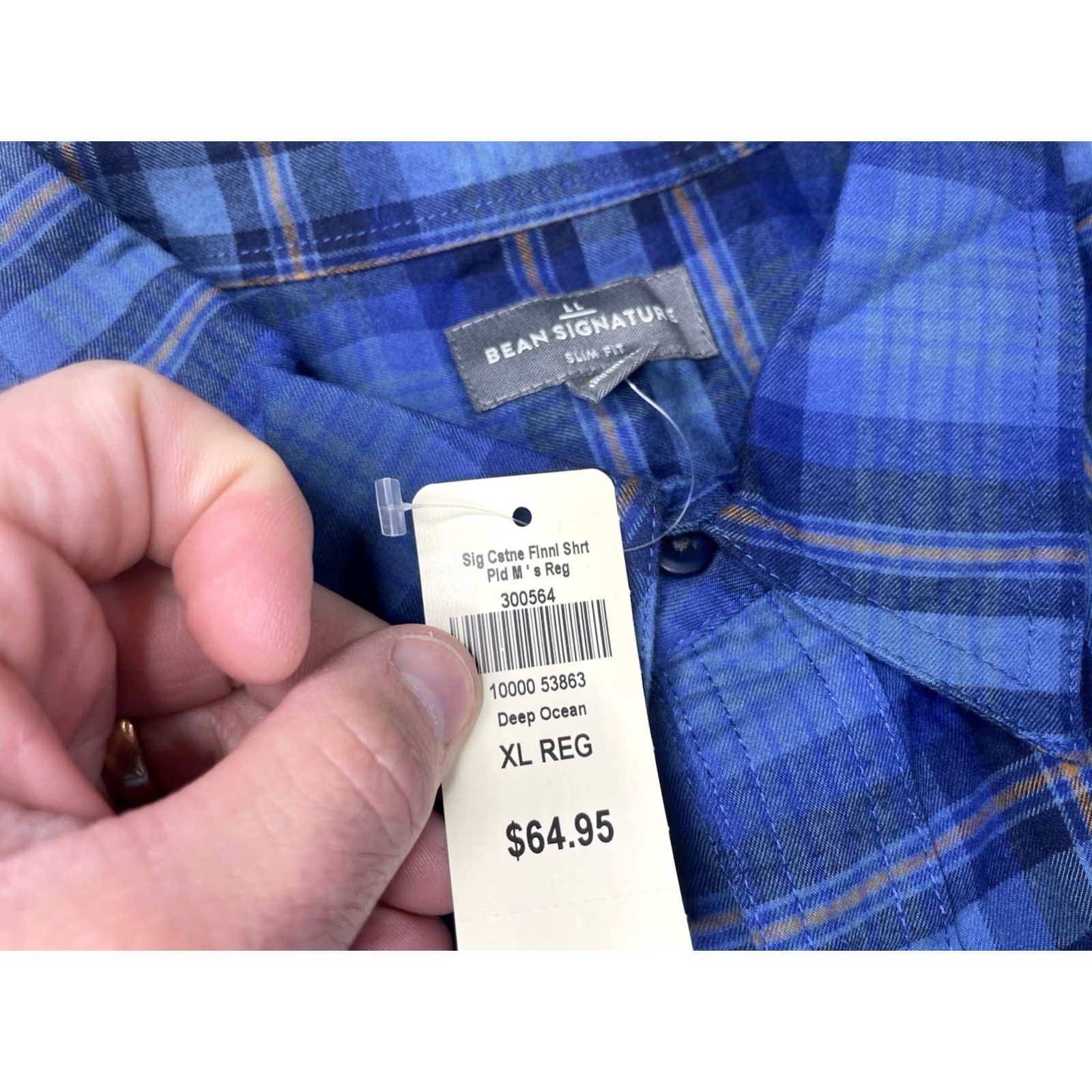 Vintage LL Bean Signature Shirt Mens XL Blue Slim Fit Plaid Flannel 300564 Size US XL / EU 56 / 4 - 3 Thumbnail
