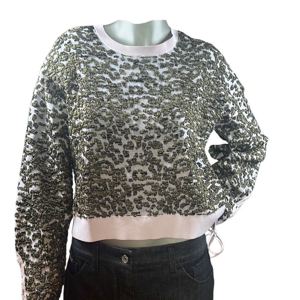 Jonathan Simkhai Jonathan Simkhai Animal Print Jacquard Cropped Sweater Lace L NWT Size L / US 10 / IT 46 - 6 Thumbnail