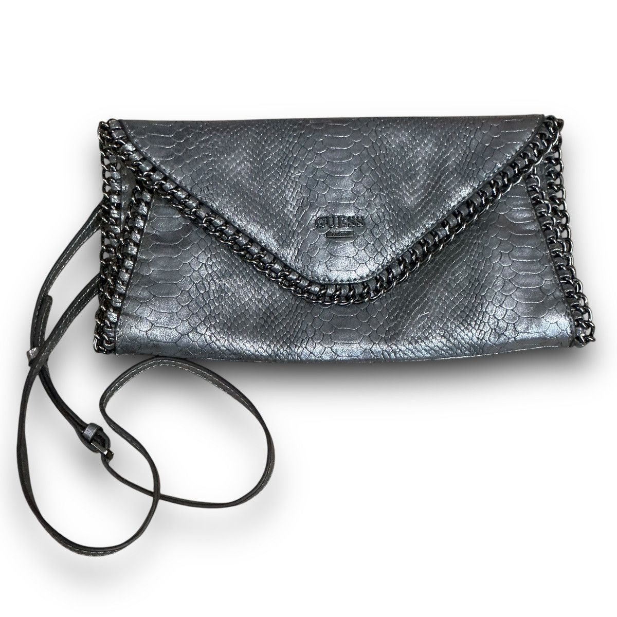 Guess Y2K Silver Guess Faux Snakeskin Embossed Crossbody Clutch Size ONE SIZE - 11 Thumbnail
