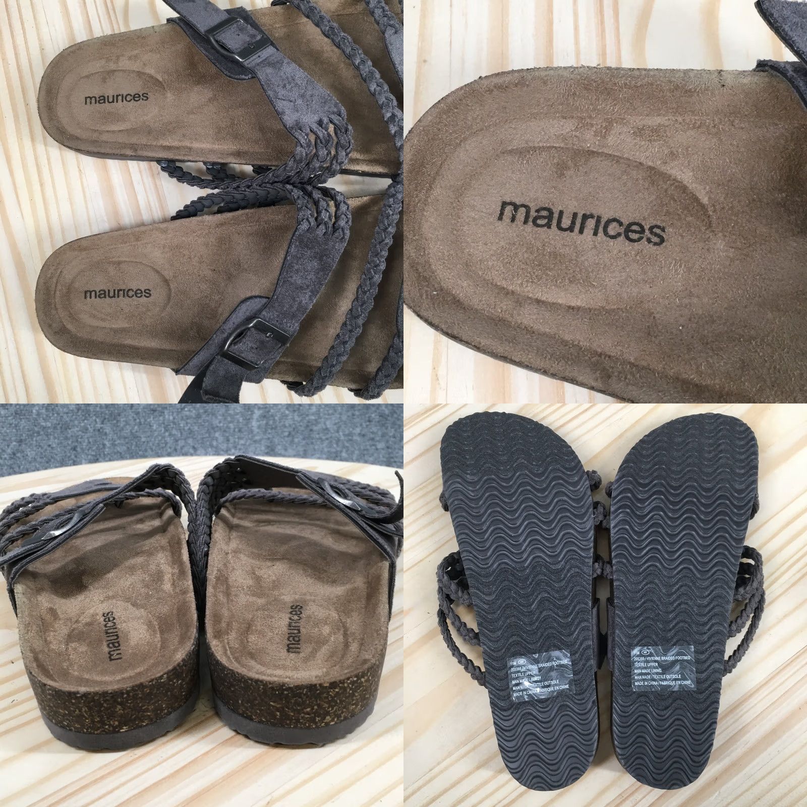 Vintage Maurices Sandals Womens 11M Vivienne Braided Strap Slip On Slide Gray Faux Suede Size US 11 / IT 41 - 8 Thumbnail