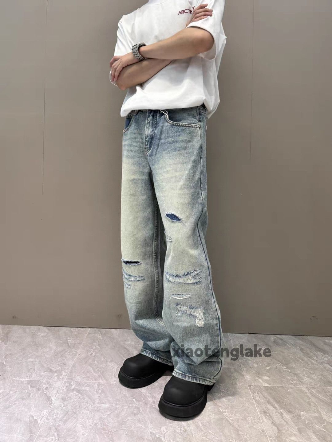 Jean × Vintage washed faded damaged ripped loose baggy jeans Size US 28 / EU 44 - 2 Thumbnail