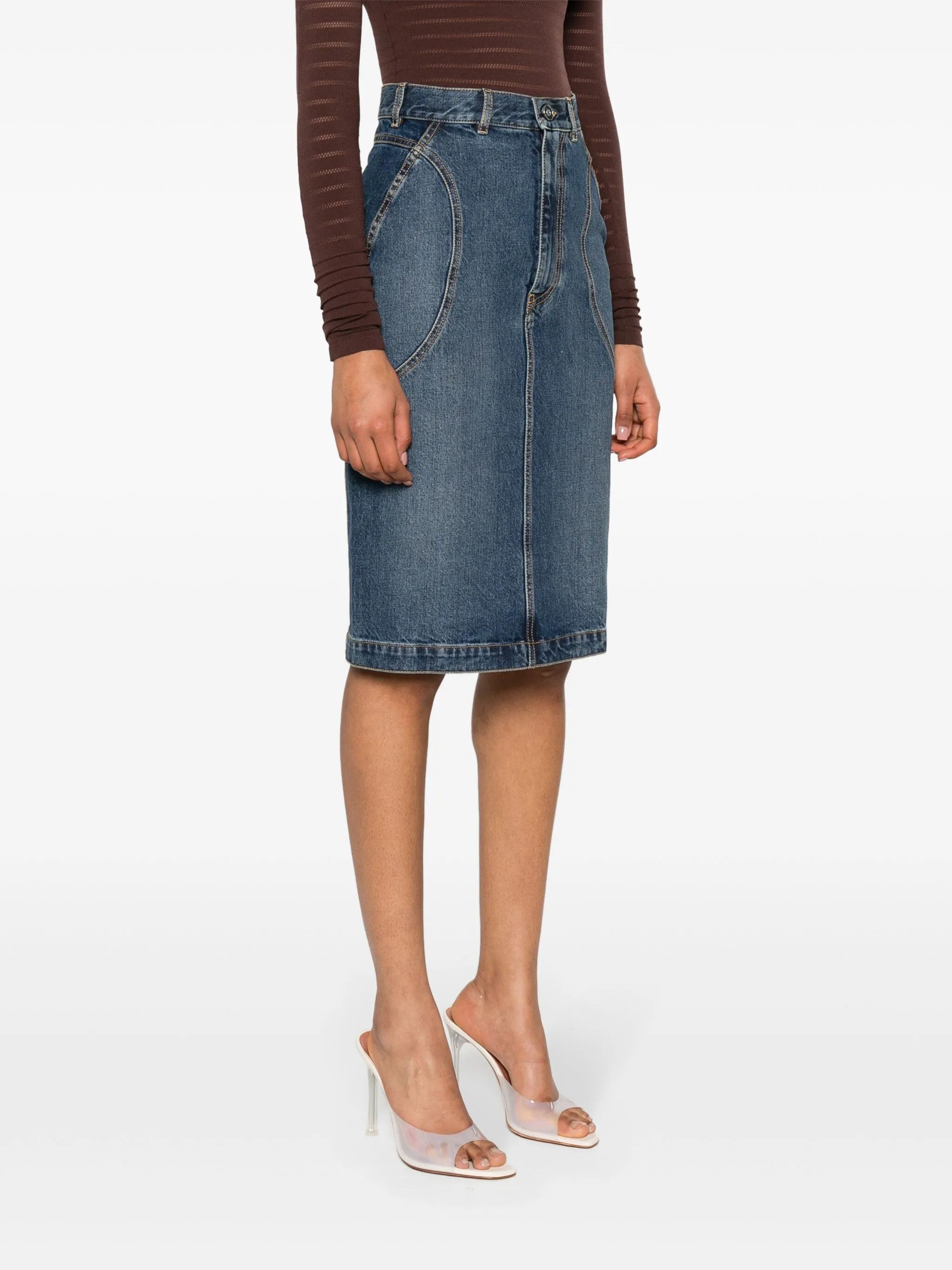 Alaia o1s22i1n0225 Denim Midi Skirt in Blue Size 26" / US 2 / IT 38 - 3 Thumbnail