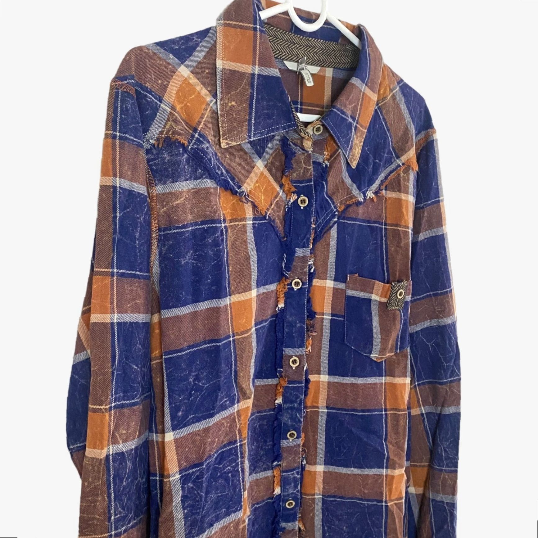 BKE VINTAGE BKE Button Up Flannel Shirt South West Design Womens XL Blue Plaid Long Sleeve Size XL / US 12-14 / IT 48-50 - 4 Thumbnail