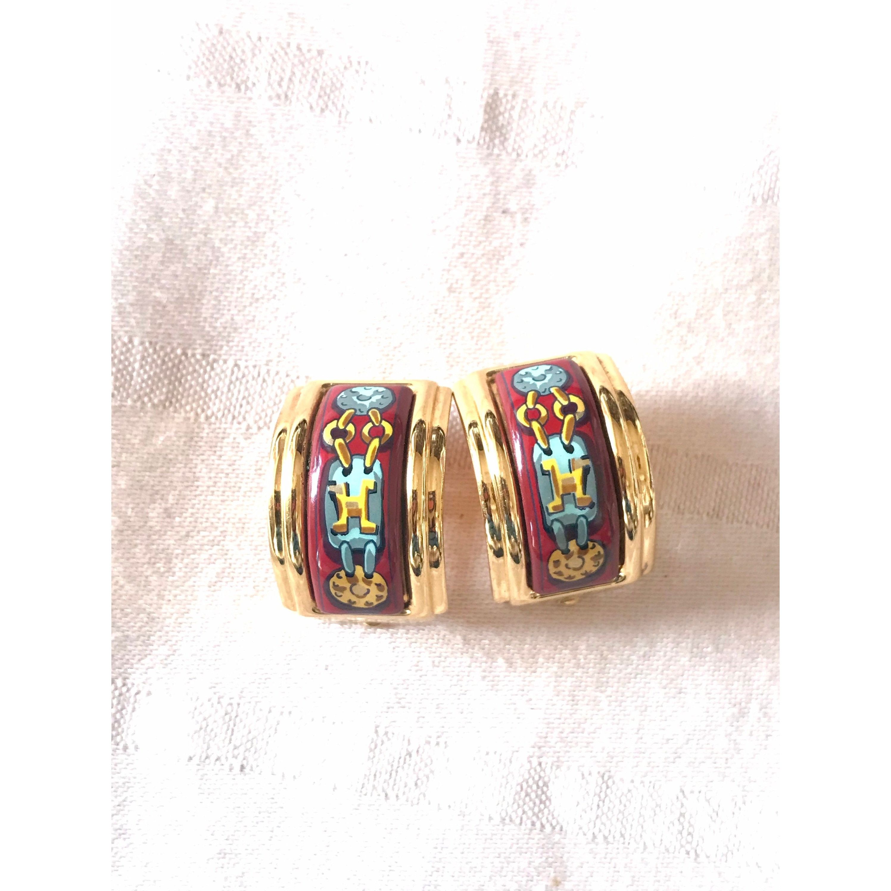 Hermes Vintage Hermes cloisonne golden earrings with red and yellow Size ONE SIZE - 5 Thumbnail