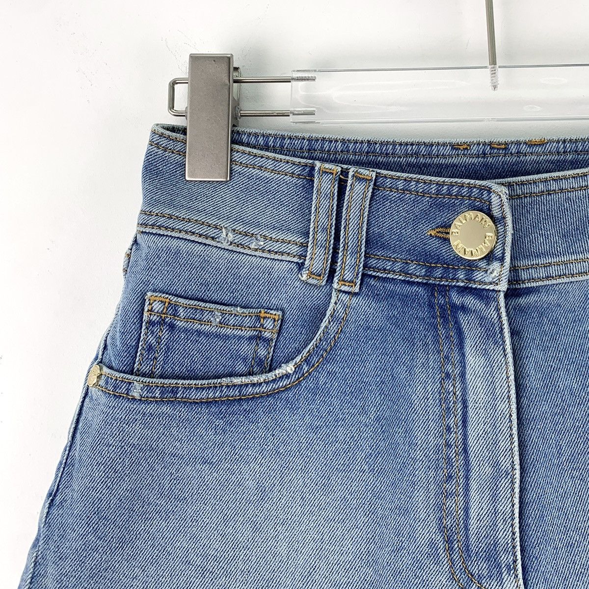 Balmain Balmain Blue Washed Denim Shorts Letter Embroidery K26WX Size 25" / US 0 / IT 36 - 3 Thumbnail