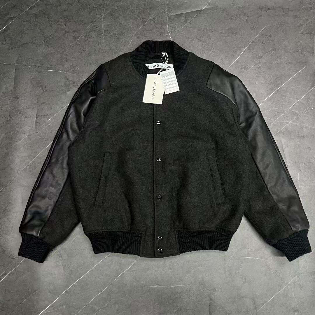 Acne Studios gray leather sleeve bomber jacket Size US M / EU 48-50 / 2 - 1 Thumbnail
