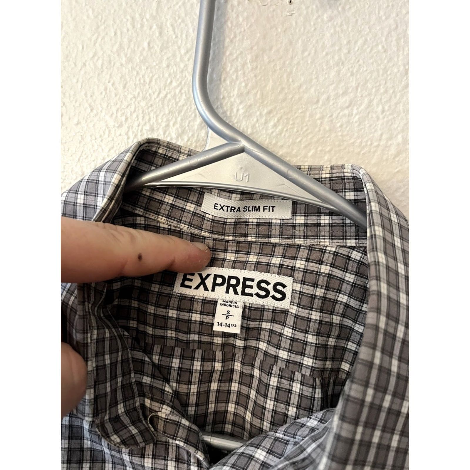 Express Express Dress Shirt Gray Small Men Extra-Slim Solid Stripe 100% Cotton Button Collar Long Sleeve Size 36R - 2 Thumbnail