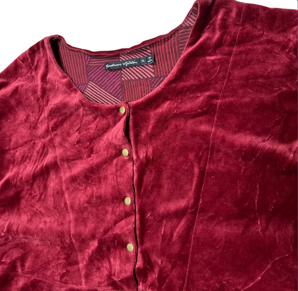 Gudrun Sjoden GUDRUN SJODEN RED ORGANIC COTTON VELOUR TOP POCKETS TUNIC XL Size XL / US 12-14 / IT 48-50 - 3 Thumbnail
