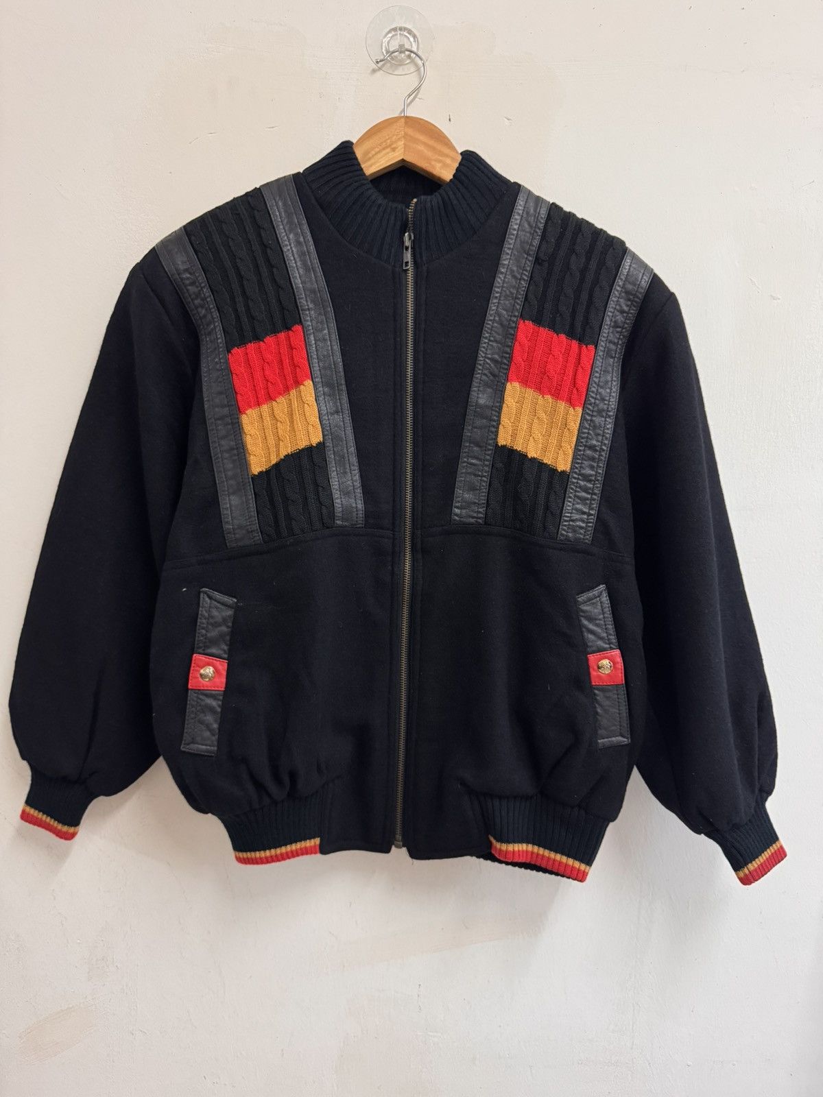 Japanese Brand 80s Guilin Japan AvantGarde WoolLeather Knit Designer Bomber Size US L / EU 52-54 / 3 - 1 Thumbnail
