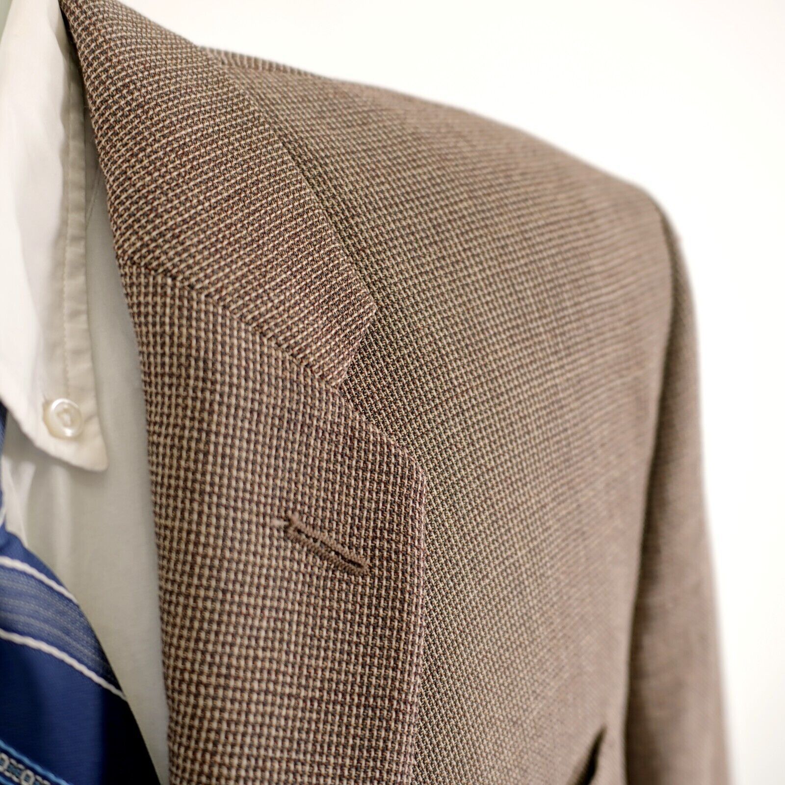 Calvin Klein Calvin Klein Brown Cream Gray Check Textured Wool Blend 3 Bu Size 44R - 2 Thumbnail