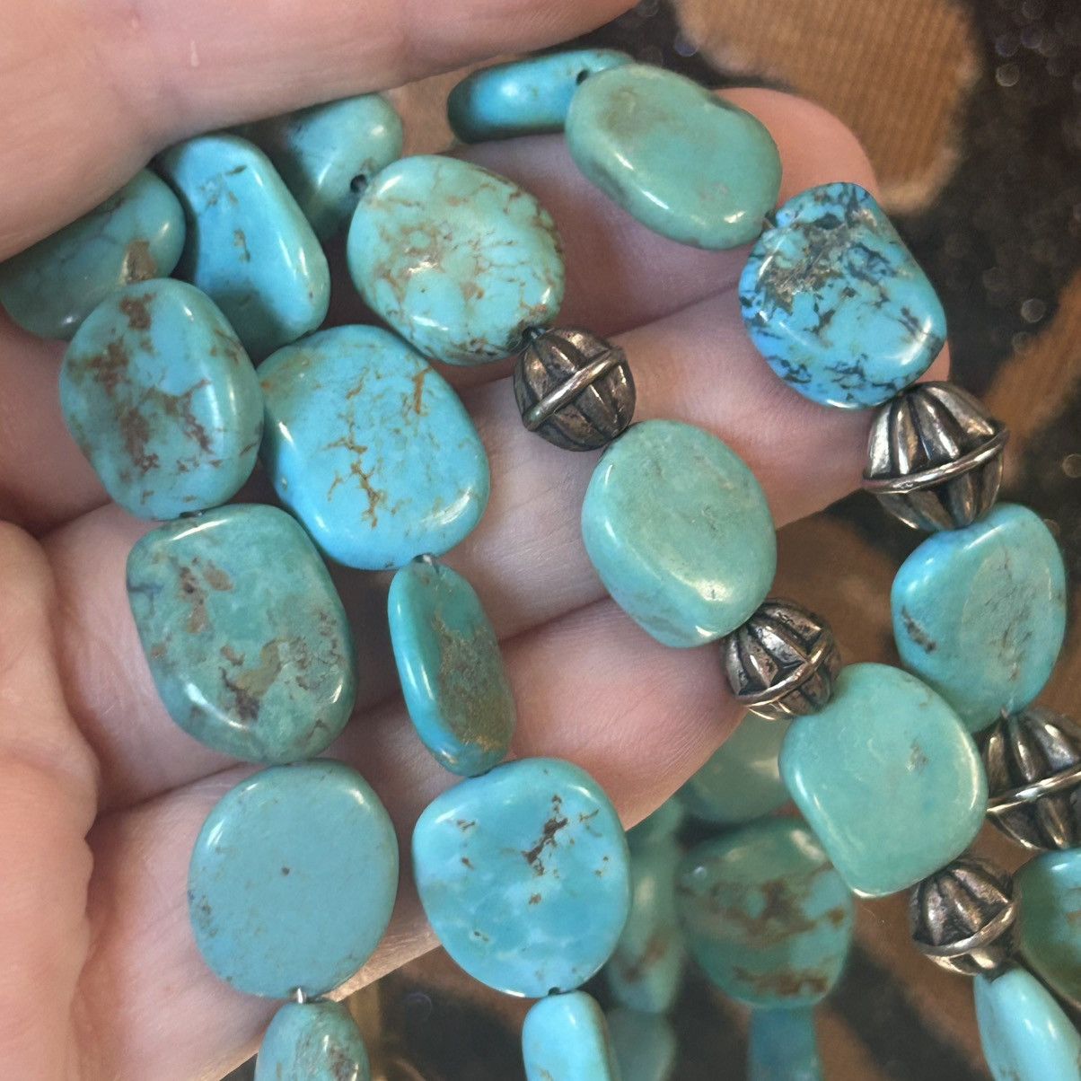 Vintage Handcrafted vintage genuine turquoise double strand necklace Size ONE SIZE - 8 Thumbnail