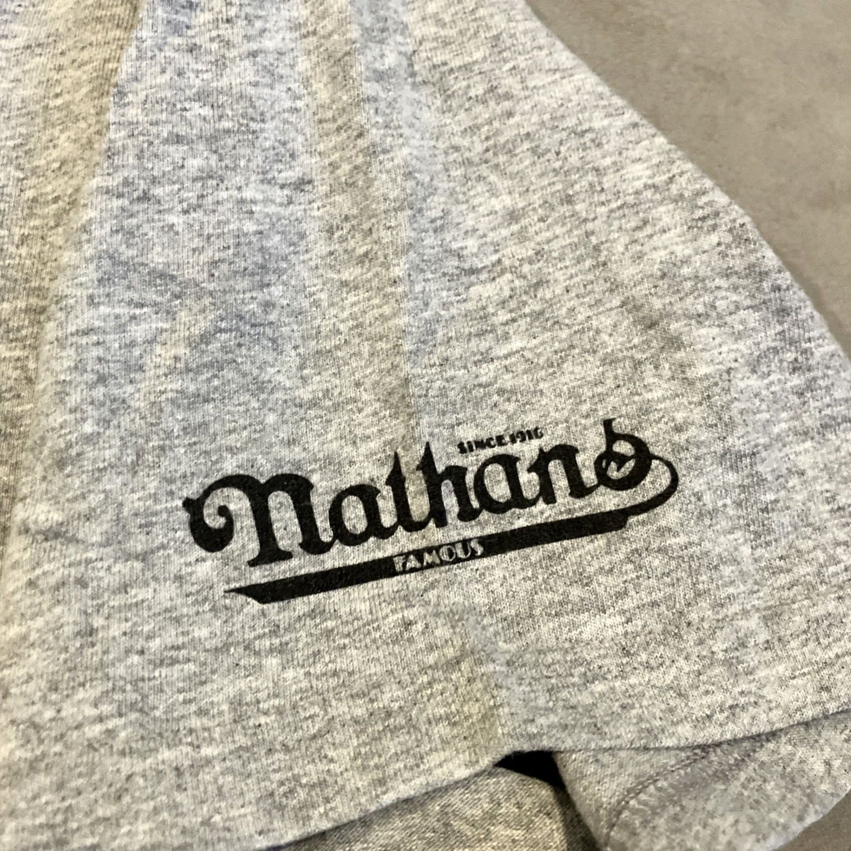 Hanes VINTAGE Hanes Heavyweight T-Shirt Gray Men's XL Nathan's Famous Gray T Shirt Mens XL Size US XL / EU 56 / 4 - 2 Thumbnail