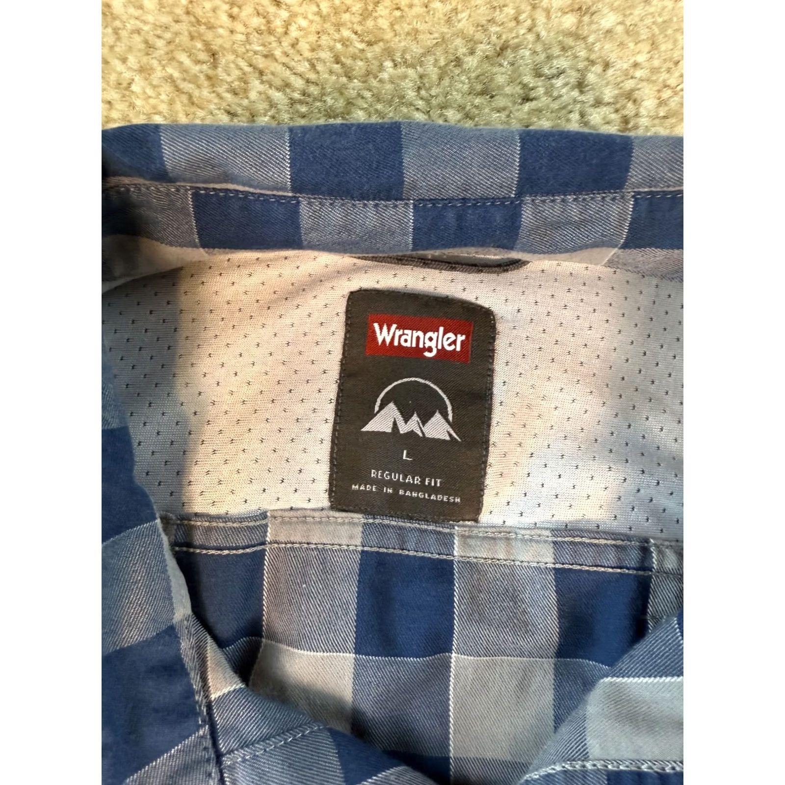Wrangler Wrangler Shirt Mens Size L Blue Check Performance Utility Long Roll Tab D274 Size US L / EU 52-54 / 3 - 5 Thumbnail