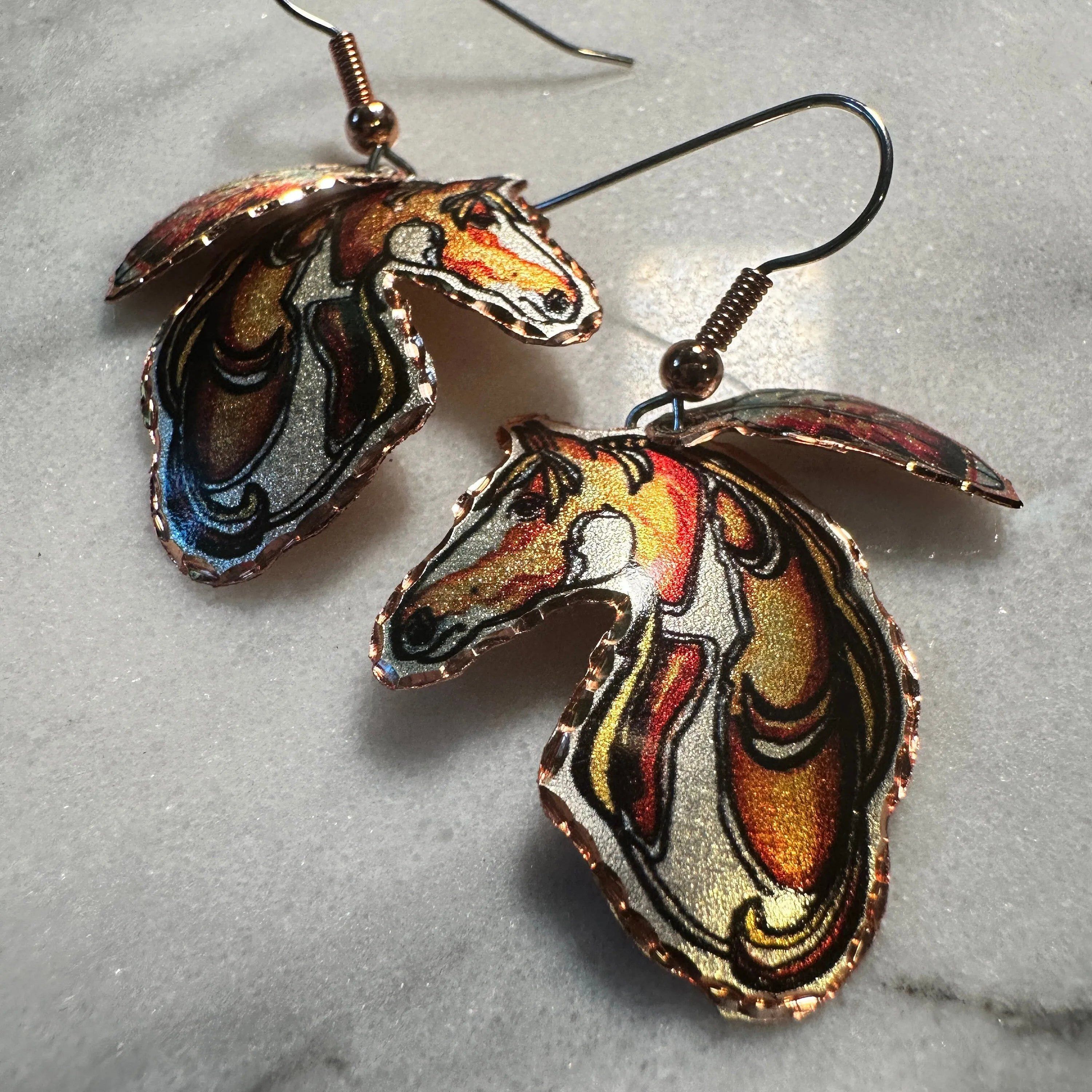 Other Handmade Boho Copper Feather Estuarian Horse Wire Drop Earri Size ONE SIZE - 2 Thumbnail