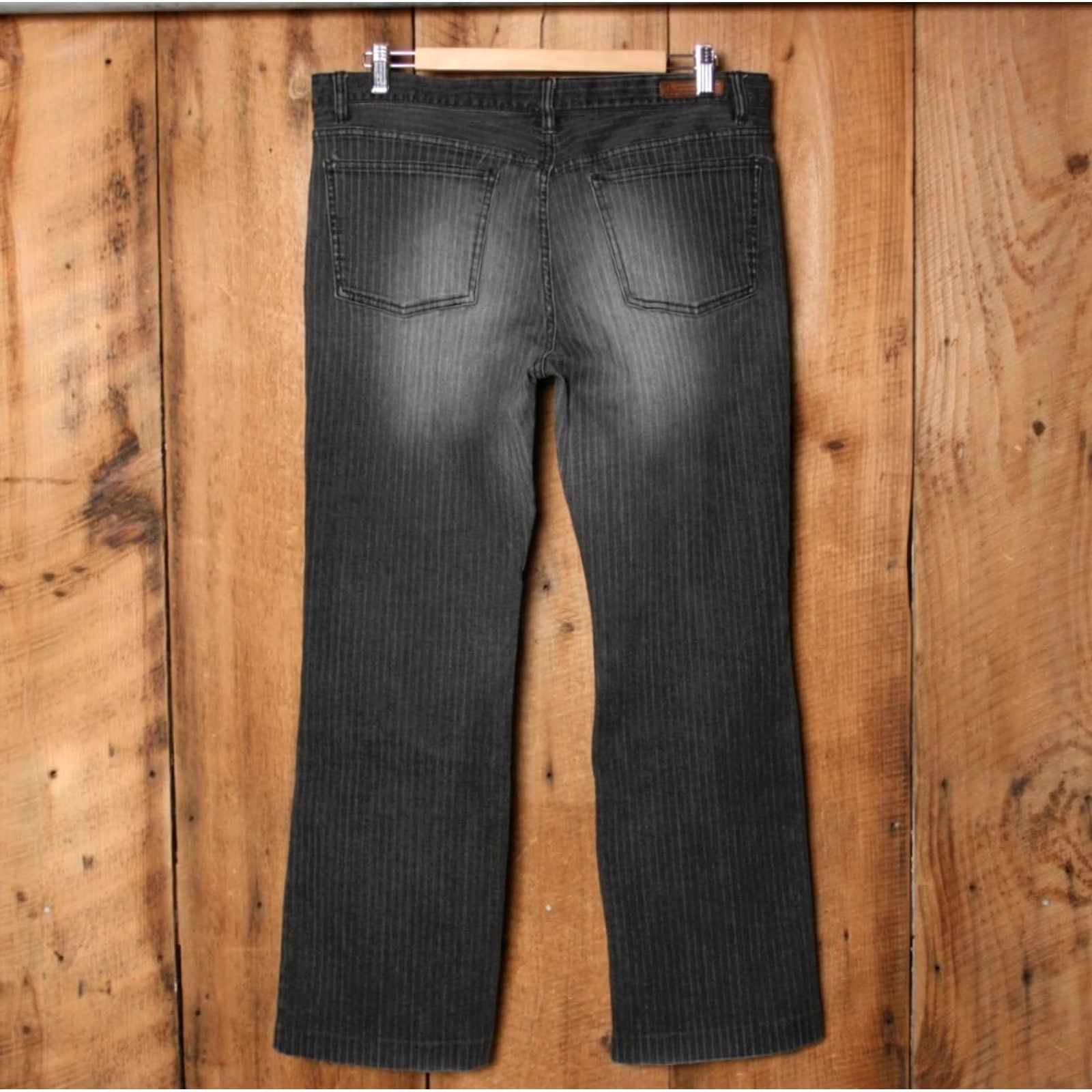 Vintage Y2K Vintage Polo Jeans Black Pinstriped Stretch Denim Bootcut Ankle Jeans Sz. 14 Womens Tight Waist 35in Inseam 28.5in 99% Cotton 1% Spandex Size 36" / US 14 / IT 50 - 4 Thumbnail