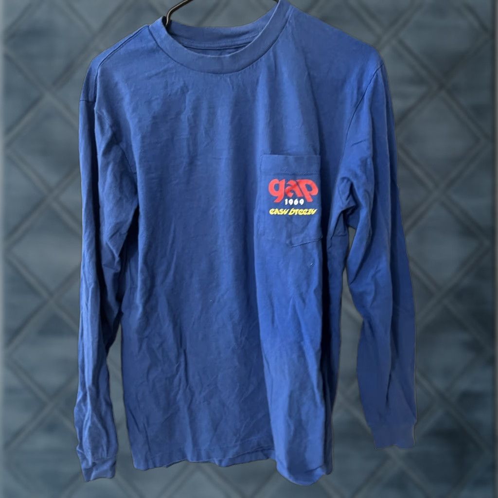 Gap GAP T-Shirt 100% Cotton Long Sleeve Blue Men Small Crew Neck Solid Size US S / EU 44-46 / 1 - 1 Thumbnail