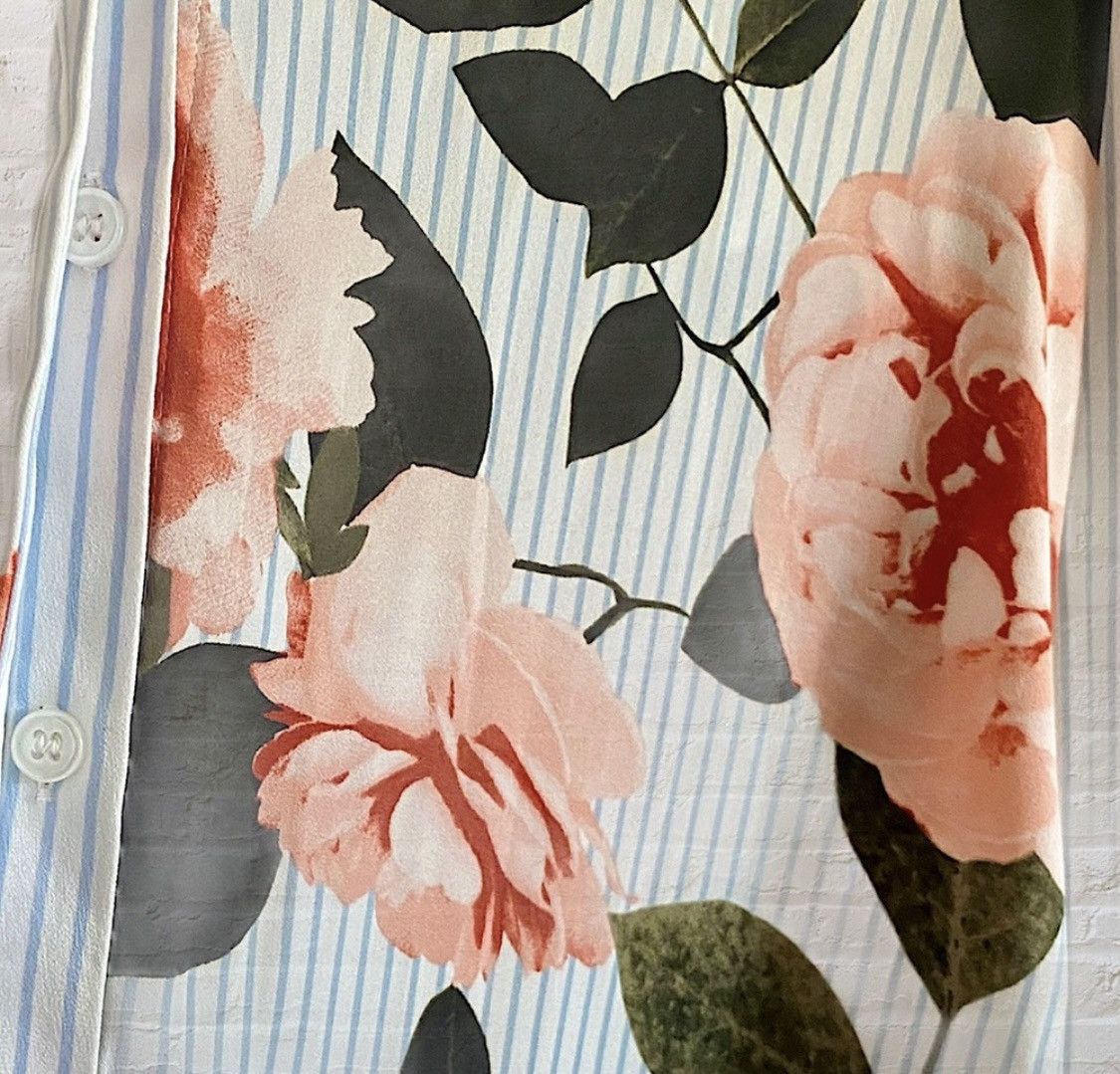 I.N.C INC INTERNATIONAL STRIPED FLORAL ADJUSTABLE SIDE SLIT BLOUSE Size M / US 6-8 / IT 42-44 - 8 Thumbnail