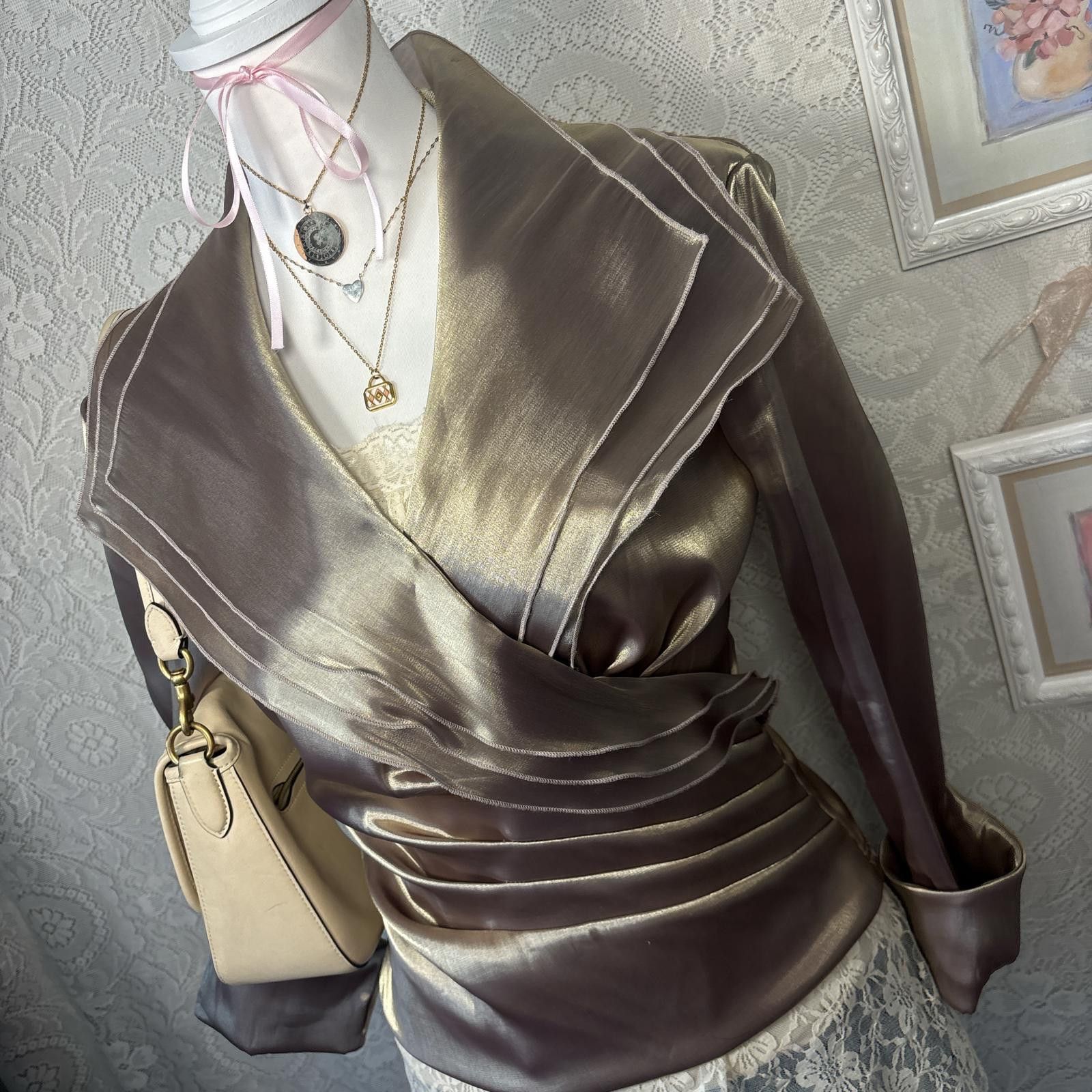 Other vintage iridescent ruffle wrap blouse top Size L / US 10 / IT 46 - 4 Thumbnail