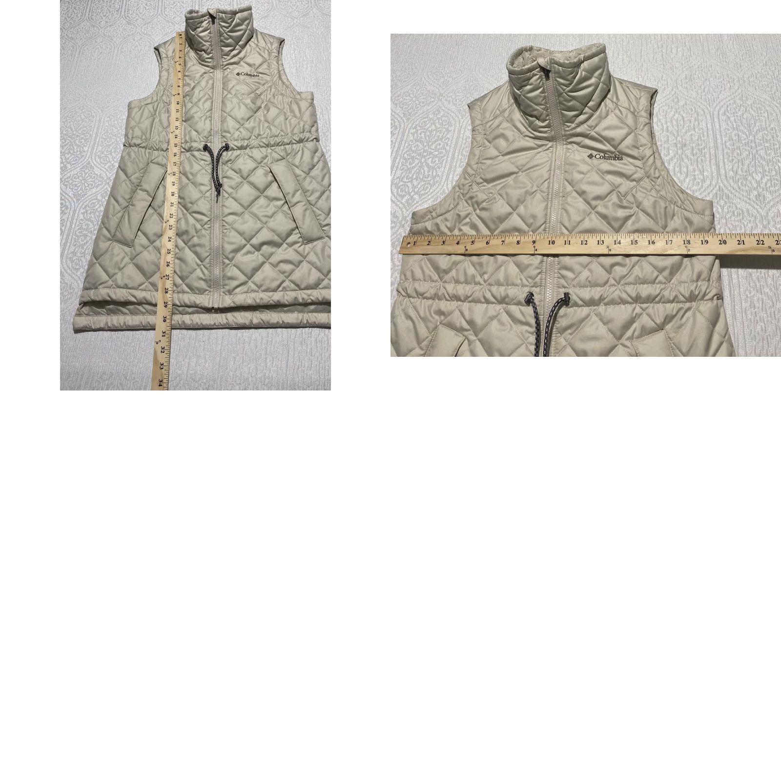 Vintage Columbia Vest Womens M Beige Quilted Sherpa Lined Insulated Drawcord Zip Pockets Logo Casual Travel Fall Winter Size M / US 6-8 / IT 42-44 - 8 Thumbnail