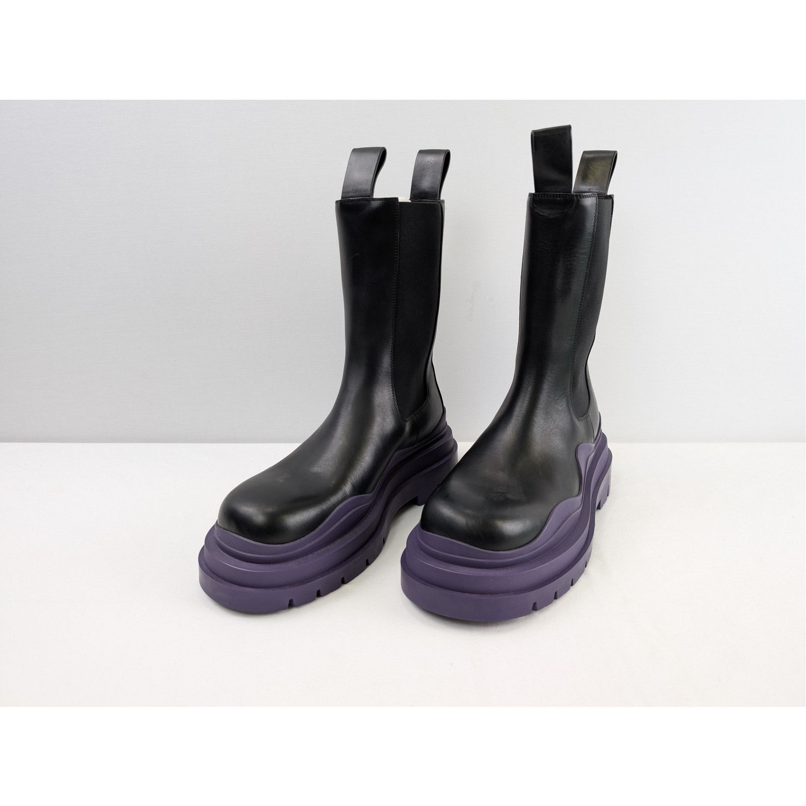 Bottega Veneta o1rshd1 Military Calf Tire Boots in Black/Purple Size US 8 / EU 41 - 6 Thumbnail