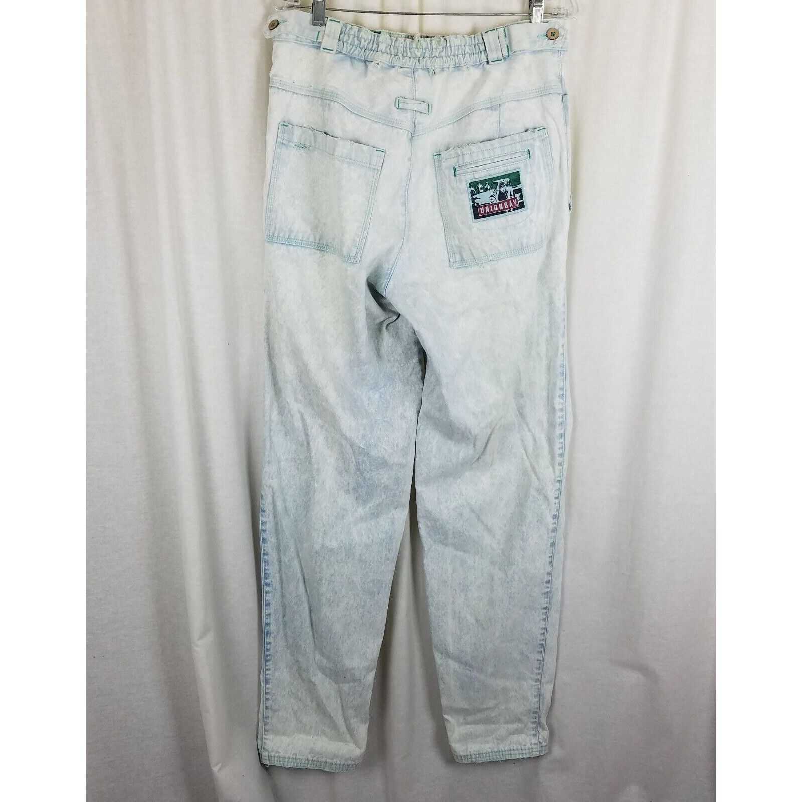UNIONBAY Vtg UnionBay Buckle Back High Waist Acid Bleached Jeans Pant Size 33" - 1 Thumbnail