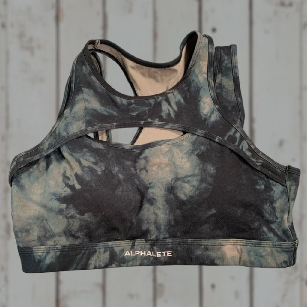 Vintage ALPHALETE Black and Gray Tie-Dye Sports Bra L Bra Women Size ONE SIZE - 1 Thumbnail
