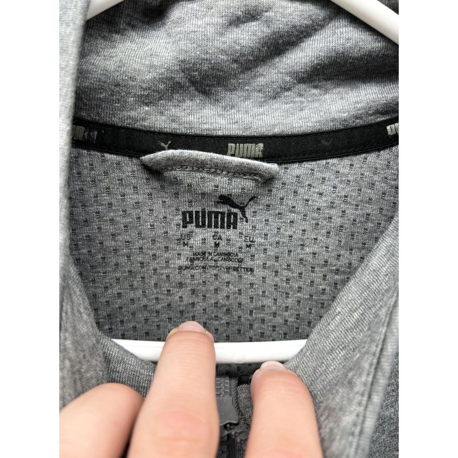 Puma PUMA Fleece Jacket Mens M Gray White Full Zip Stand Collar Athletic Track Jacket Size US M / EU 48-50 / 2 - 2 Thumbnail