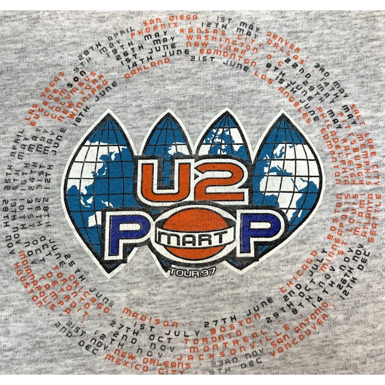 POP MART VINTAGE U2 Popmart Tour T-Shirt Double-Sided Sz L Shirt Unisex Adults Gray Cotton 1997 Rock Music 90s Mens (Size: L) Size US L / EU 52-54 / 3 - 3 Thumbnail