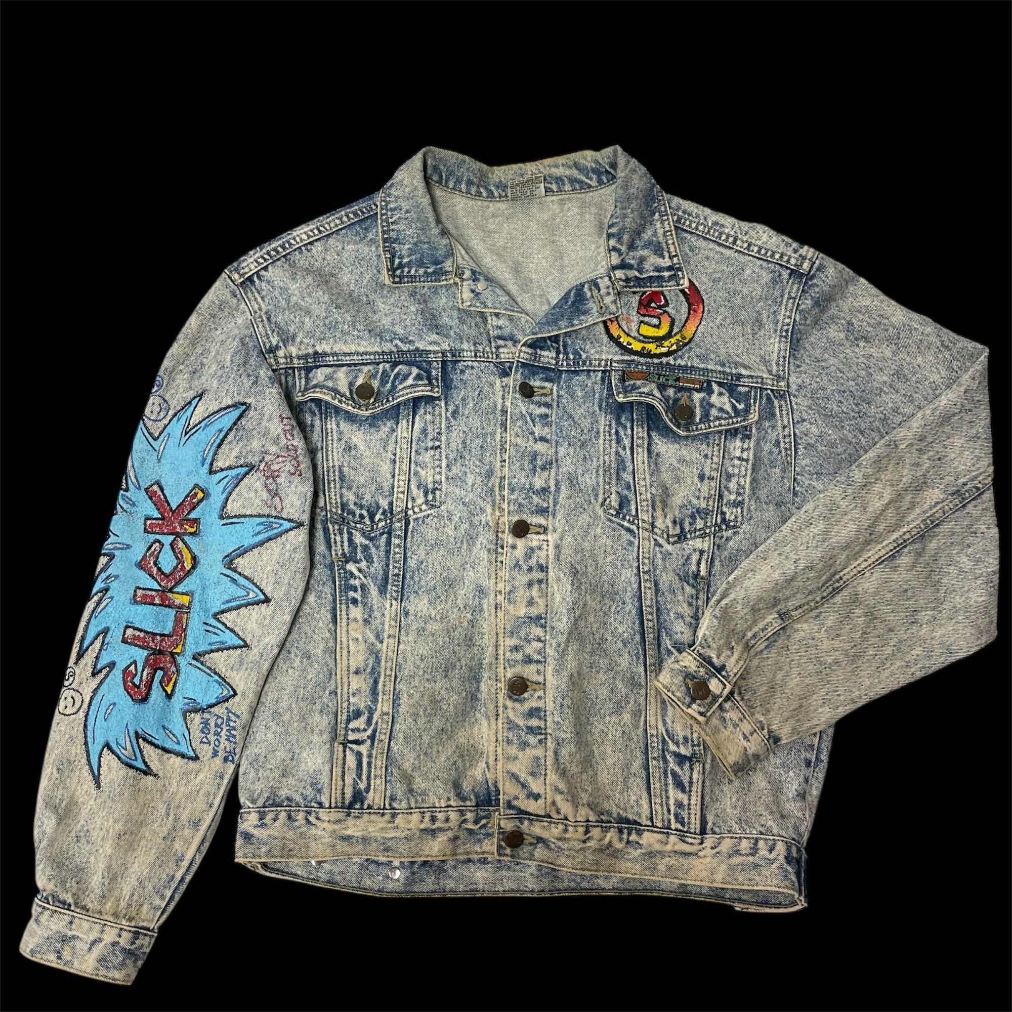 Slick Vtg Slick Bad Boy ACID WASH Blue Jean PUNK ROCKER Jacket Size US XL / EU 56 / 4 - 4 Thumbnail
