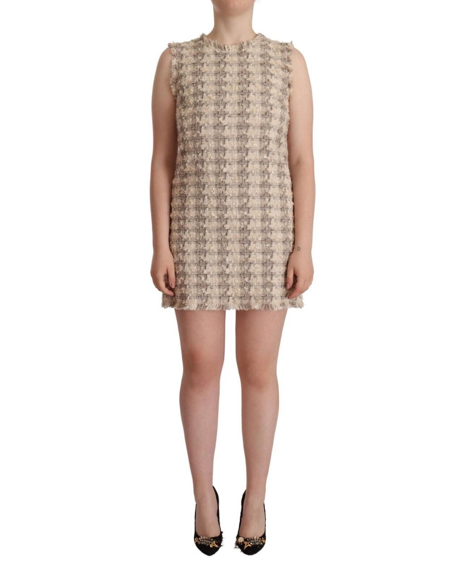 image of Dolce Gabbana Checkered Sleeveless Mini Shift Dress in Beige, Women's (Size Small)