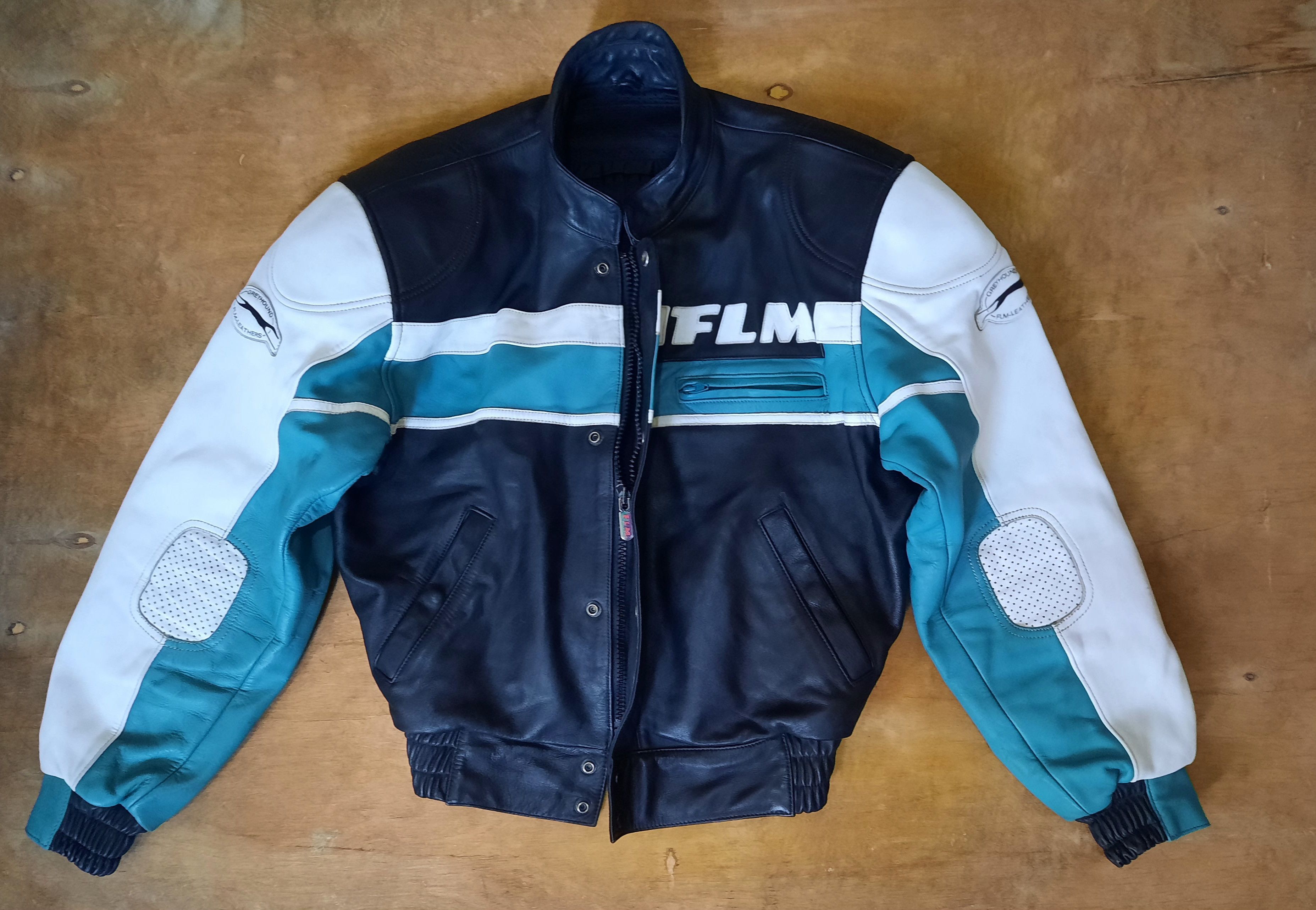 Vintage 80s 70s FLM Greyhound Racing leather motorcycle jacket Size US L / EU 52-54 / 3 - 2 Thumbnail