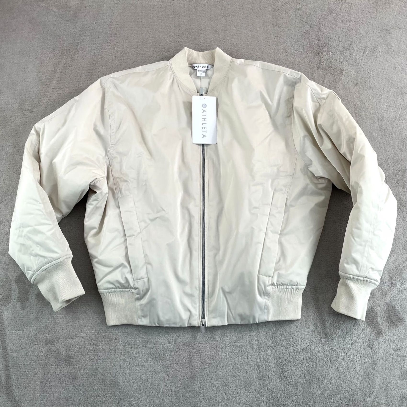 Athleta Athleta Bomber Jacket Women Small Bone DWR Full Zip Performance Active NWT Size S / US 4 / IT 40 - 6 Thumbnail