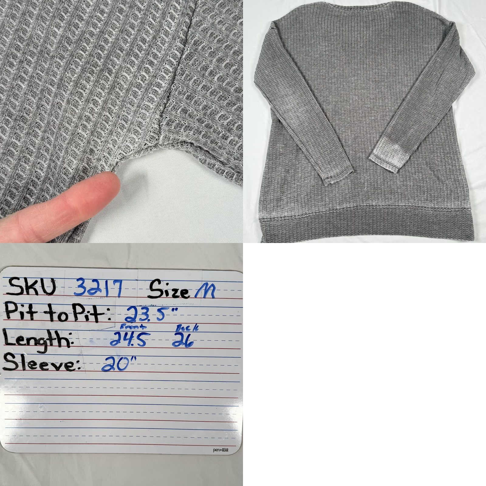 Vintage Tribal Jeans Sweater Tunic M Gray Lightweight Knit Crew Neck Long Sleeve Distressed Pattern: Solid Modern Thermal Viscose Cotton Polyester Women Size M / US 6-8 / IT 42-44 - 8 Thumbnail