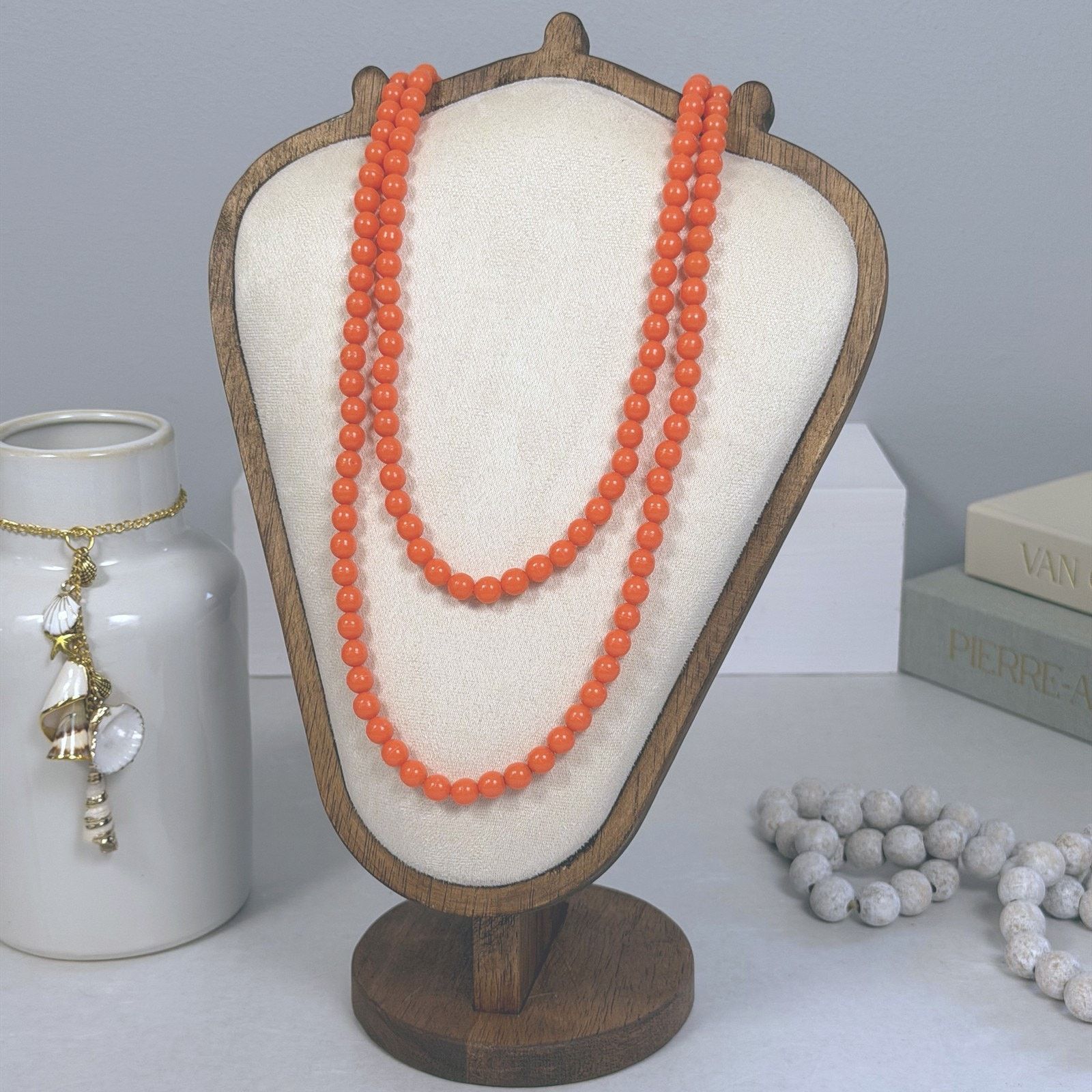 Vintage Orange Beaded Necklace Flapper Length 52" Vintage 1980s Boho Size ONE SIZE - 3 Thumbnail