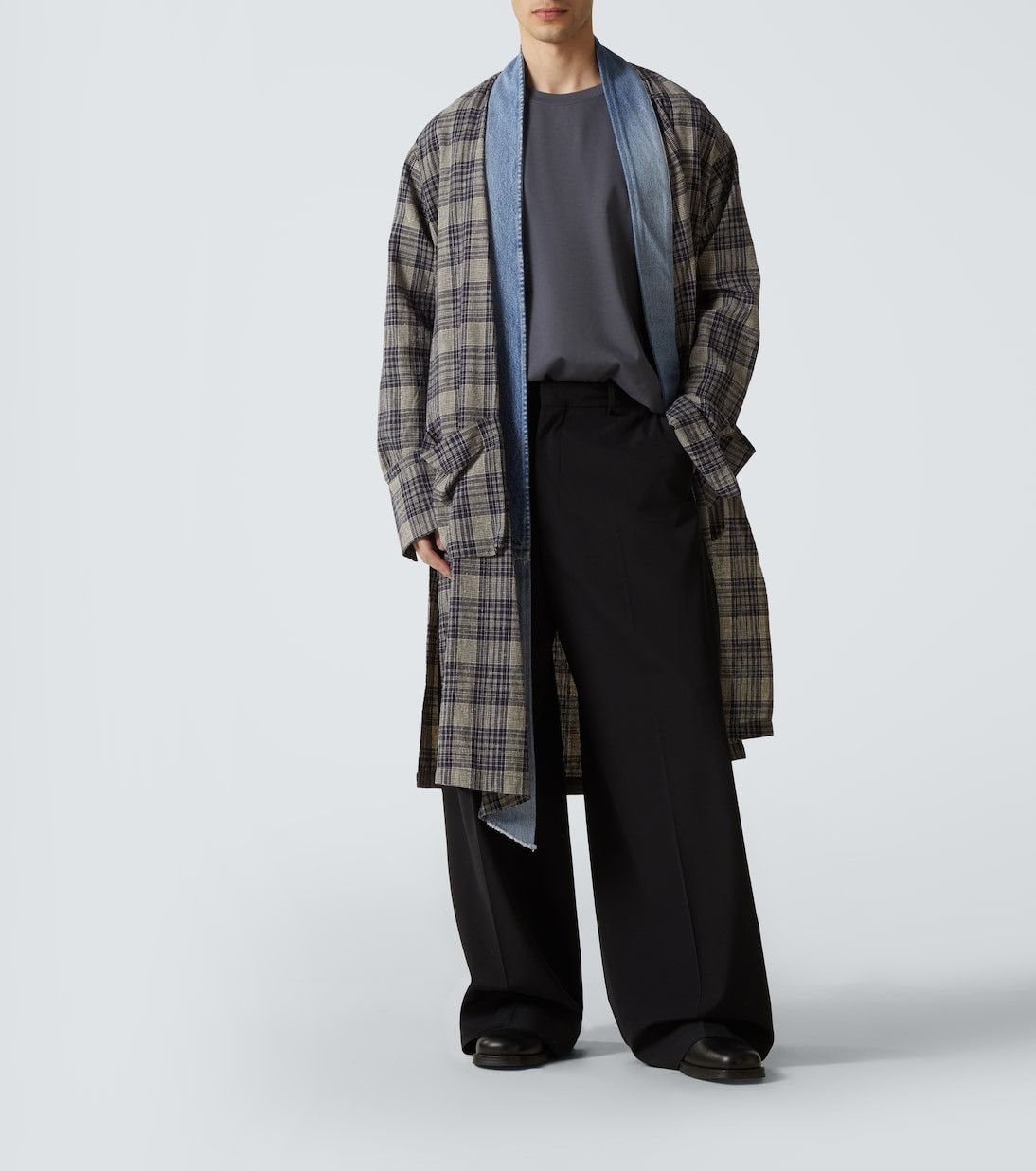 Greg Lauren $1600 Greg Lauren Plaid Denim-Trim Long GL1 kimono robe Size US XXL / EU 58 / 5 - 2 Thumbnail