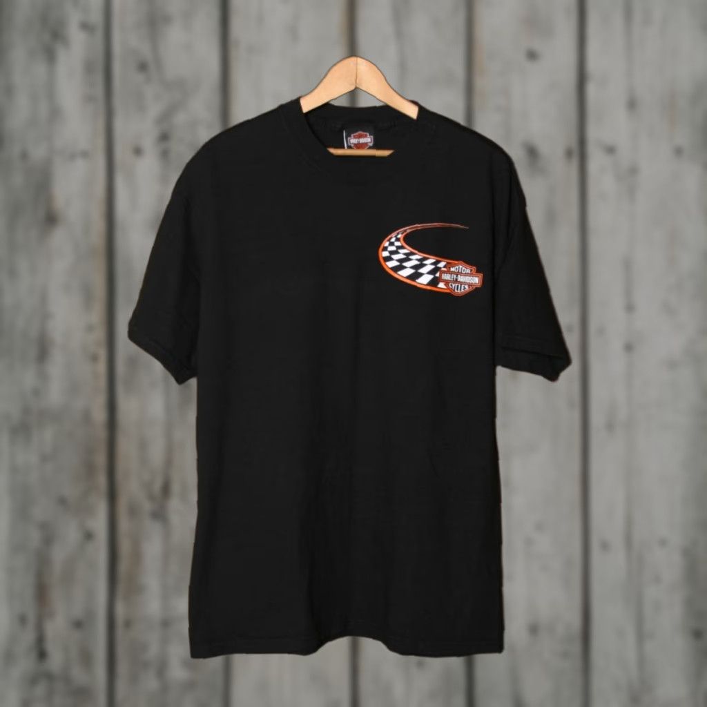 Harley Davidson HARLEY-DAVIDSON H-D Motorsports Checkered Race Track Graphic T-Shirt Sz. L Shirt Men Black Cotton Crew Neck Short Sleeve Vintage Style Size US L / EU 52-54 / 3 - 1 Thumbnail